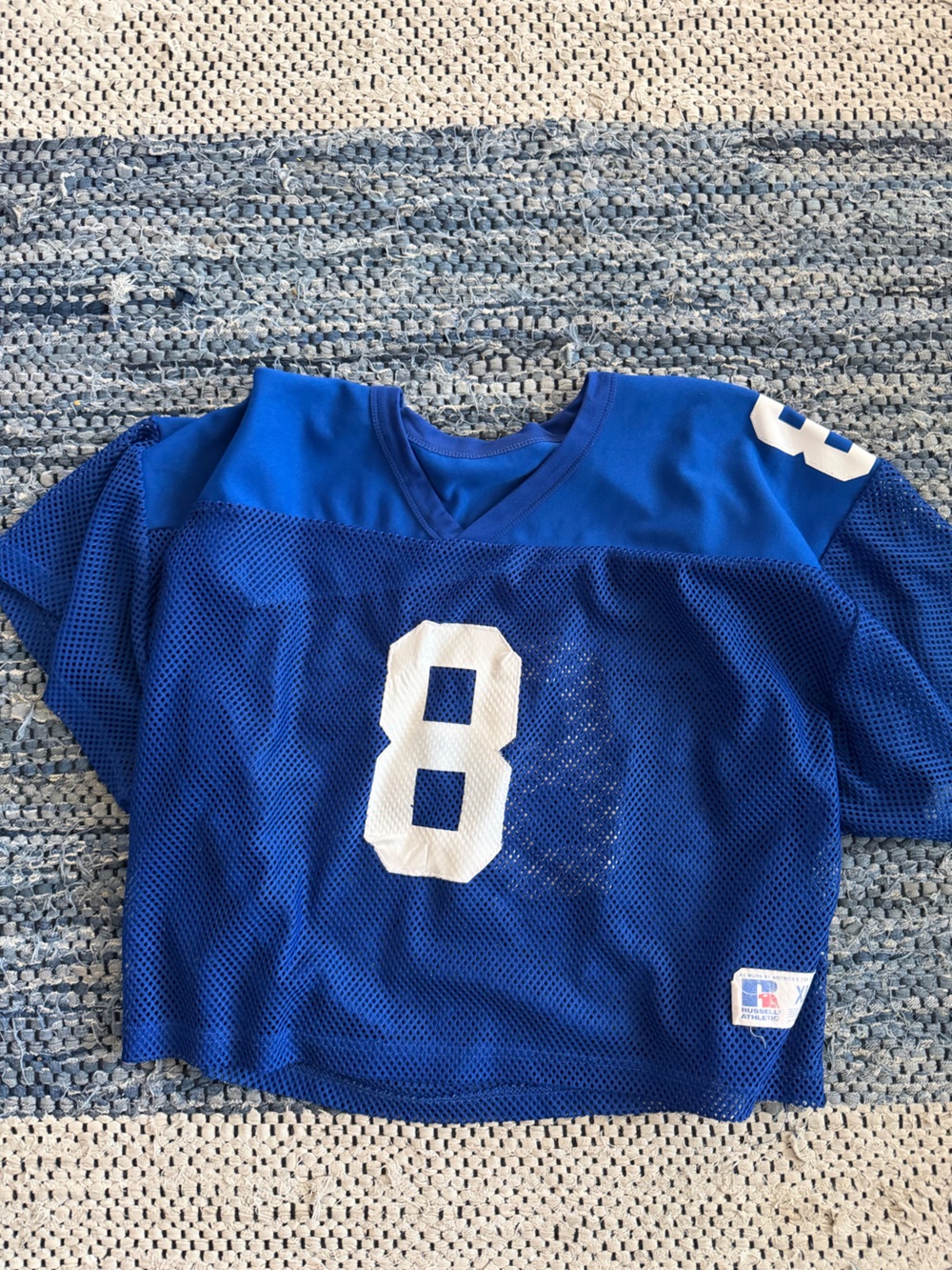 VINTAGE Blue Sports Mesh Practice Jersey with White Number RUSSELL XL